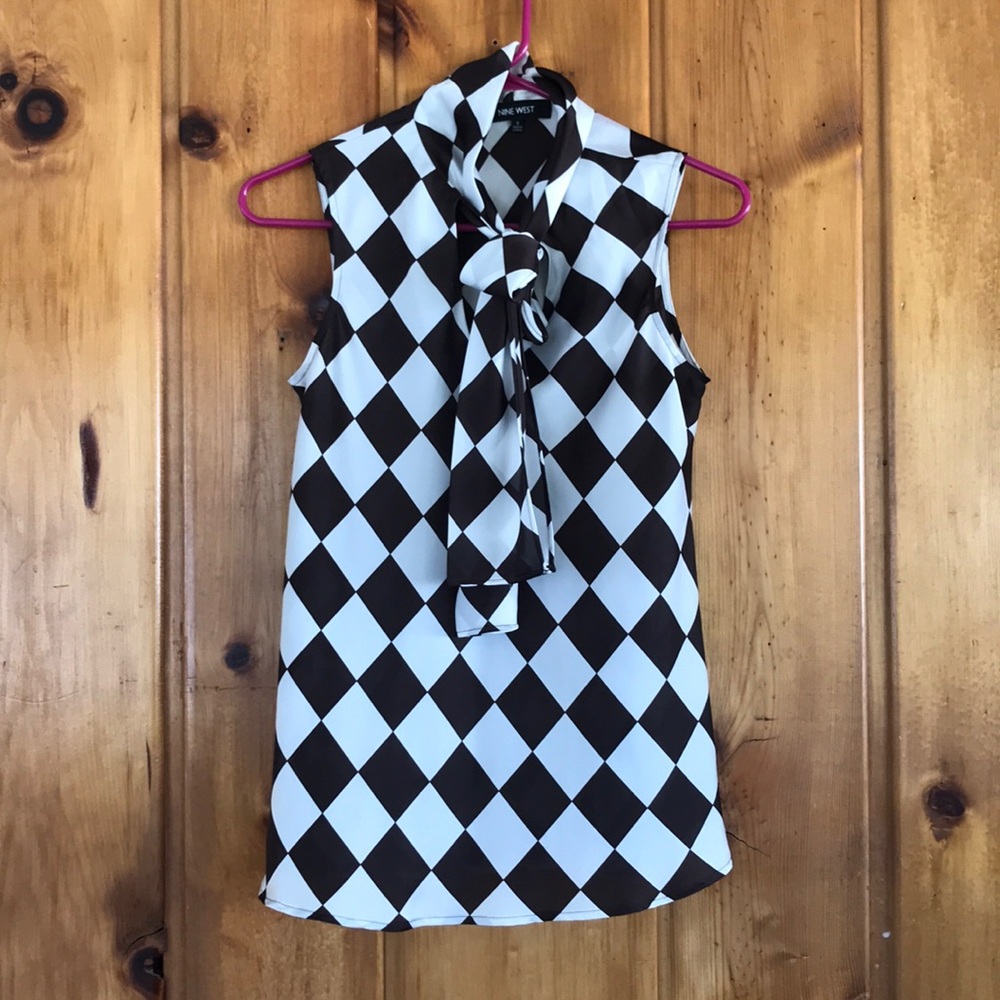 Brown and White patterned Tank Blouse